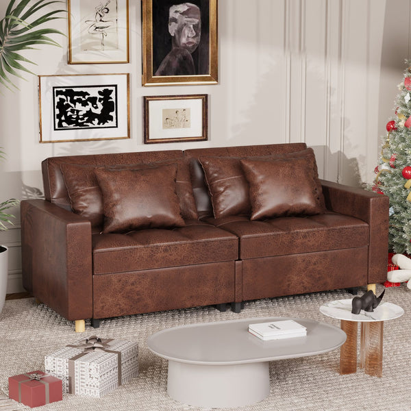 YODOLLA 71" Sleeper Sofa Bed & 3-in-1 Futon Pull Out Couch for Living Room & Bedroom, Convertible Loveseat in Saddle Brown