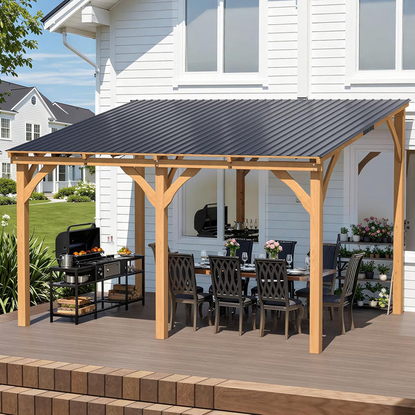 AECOJOY 12' x 10' Wood Gazebo, Outdoor Heavy Duty Wooden Pergola on Clearance, Patio Lean to Hardtop Awnings