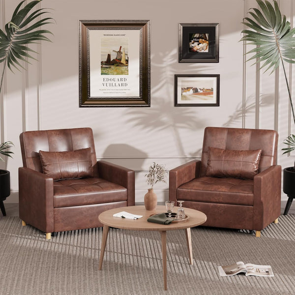 AECOJOY 3 in 1 Sofa Bed for Adults Sleeper Chair Bed Fold Out Sofa Convertible Reading Chair in Saddle Brown