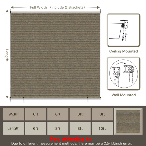 YODOLLA Outdoor Roller Shade, 6"(W) x6(H) Sun Shade Cover Canopy with 99% UV Protection, 220GSM HDPE Exterior Cordless Roll Up Shade Blinds Privacy Screen for Patio, Pergola, Gazebo, Mocha