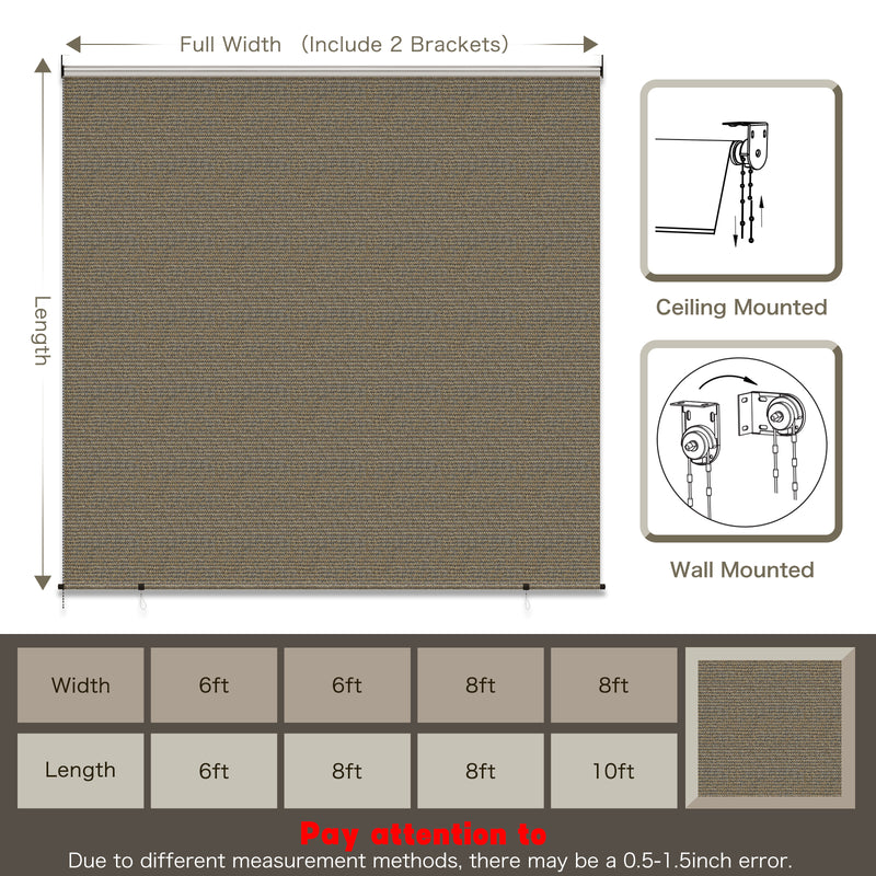 YODOLLA Outdoor Roller Shade, 6"(W) x6(H) Sun Shade Cover Canopy with 99% UV Protection, 220GSM HDPE Exterior Cordless Roll Up Shade Blinds Privacy Screen for Patio, Pergola, Gazebo, Mocha