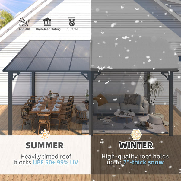 YODOLLA 12' x 16' Hardtop Gazebo Outdoor Aluminum Pergola For Garden, Patio, Backyard-Dark Grey