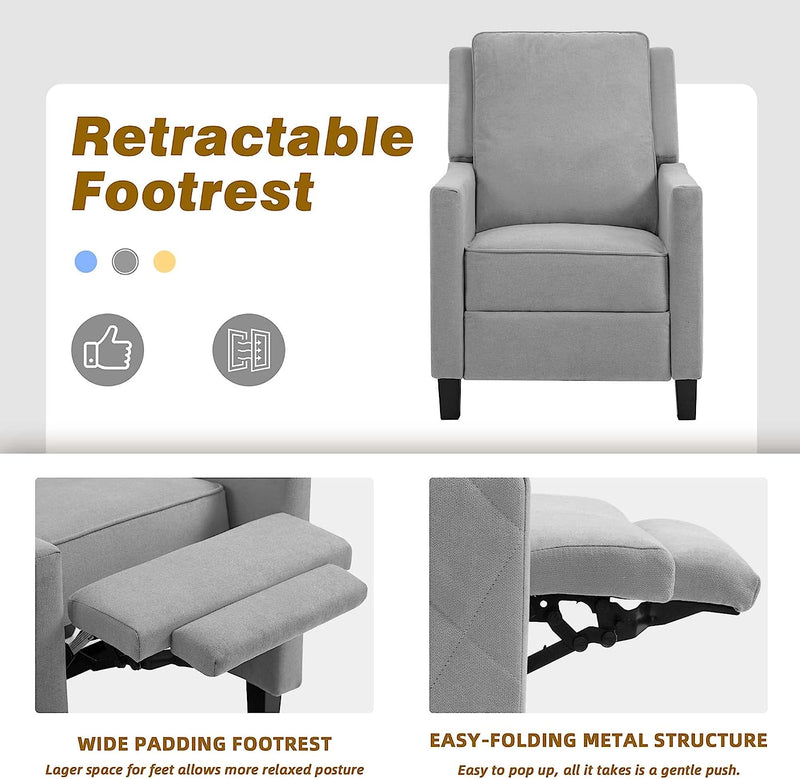 AVAWING Set of 2 Push Back Recliner Chairs - Gray Linen, Mid-Century Vintage Accent Chairs for Living Room