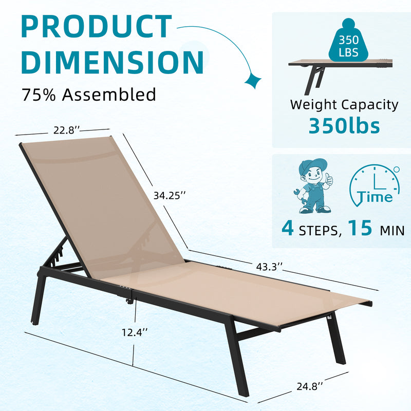 YODOLLA Patio Aluminum Lounge Chairs for Outside Adjustable Outdoor Chaise Lounge for Outside Pool-Brown