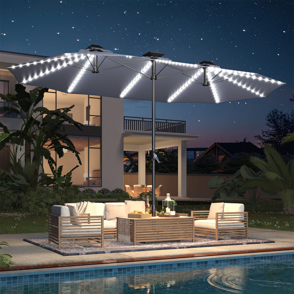 YODOLLA 15ft Patio Umbrella with Solar Lights, Outdoor Large Double Umbrella with 156 PCS LED Lights and Crank Handle for Backyard Deck Pool Shade,Dark Gray