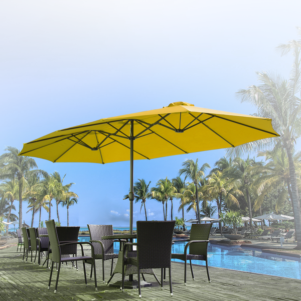 YODOLLA 15 Ft Patio Double Sided Umbrella Large Outdoor Umbrella - Yellow