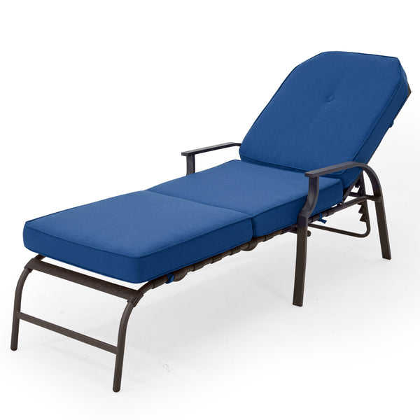 YODOLLA Adjustable Patio Lounge Chair with Thick Cushion Outdoor Chaise Lounge Recliner, Blue