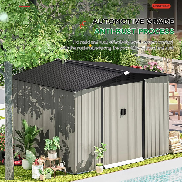 AECOJOY Galvanized Steel Outdoor Storage Shed with Sliding Door, 8 x 6 ft. Metal Storage Building