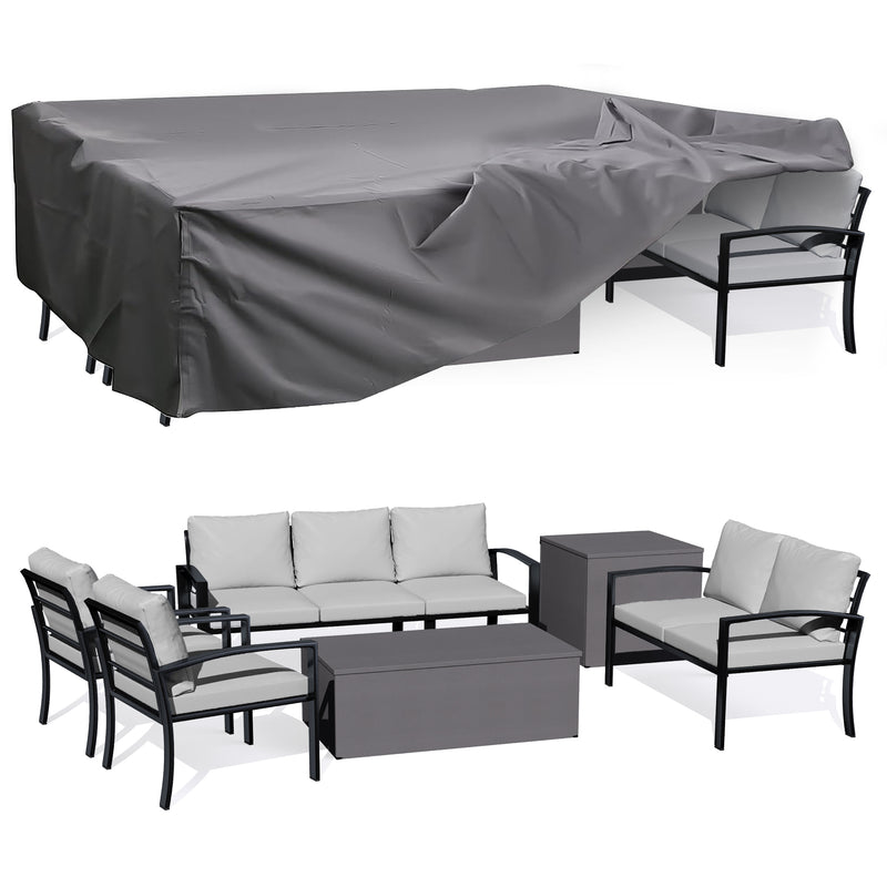 AECOJOY Metal Patio Furniture Set with Cover Outdoor Furniture sets With Storage Boxes on Sale with Light Grey Cushion for Balcony Porch, Lawn and More