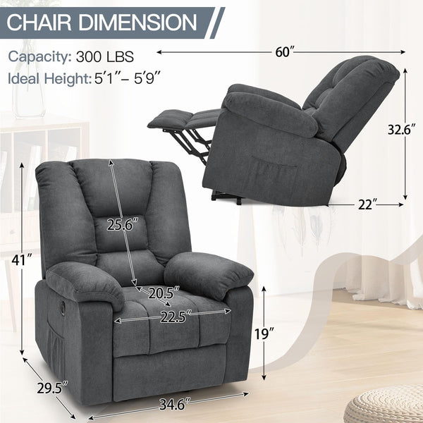 YODOLLA Power Lift Chair for Elderly, Heated Vibration Massage & USB charging port, Fabric Grey