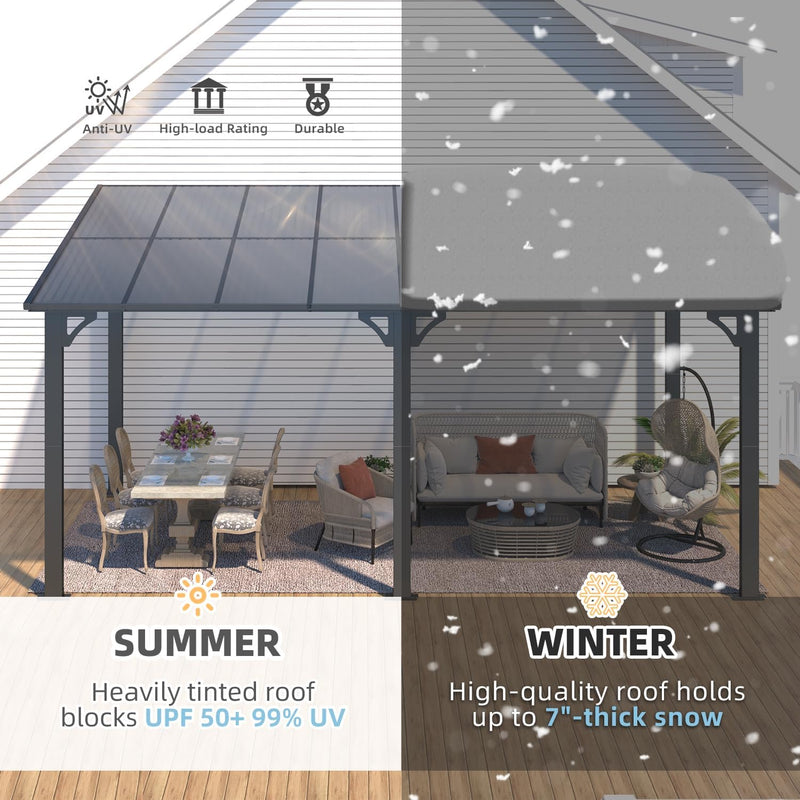 YODOLLA 8' x 16' Hardtop Gazebo Outdoor Aluminum Pergola For Garden, Patio, Backyard-Dark Grey