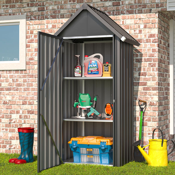 AECOJOY Outdoor Storage Shed with Floor & Metal Small Cabinet Waterproof with Shelves for Patio in Dark Grey
