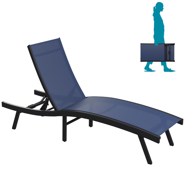 AECOJOY Outdoor Lounge Chair with Adjustable Positions, Aluminum Chaise Lounge Outdoor for Pool, Garden, Beach, Navy