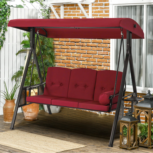 AECOJOY 3 Persons Outdoor Patio Canopy Steel Porch Swing Chair-Red, Porch Swing