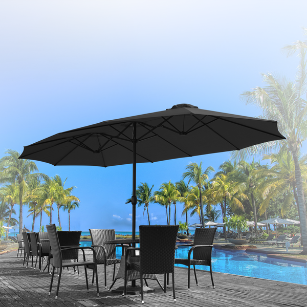 YODOLLA 15 Ft Patio Double Sided Umbrella Large Outdoor Umbrella - Black