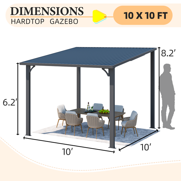 AECOJOY 10' x 10' Hardtop Gazebo, Heavy Duty Outdoor Gazebo with Galvanized Steel Sloping Roof, All Weatherproof Metal Gazebo Featuring Vertical Stripes for Patio, Backyard, and Lawns