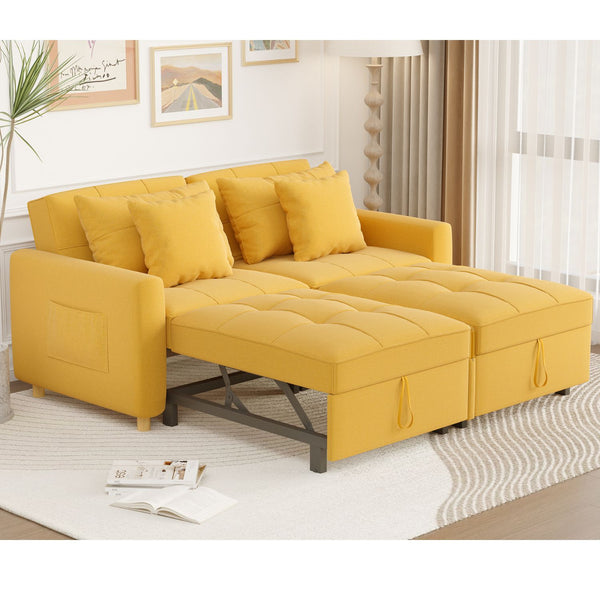 AECOJOY 71" Sleeper Sofa Bed & 3-in-1 Futon Pull Out Couch for Living Room & Bedroom, Convertible Loveseat in Yellow