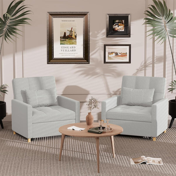 AECOJOY 3 in 1 Sofa Bed for Adults Sleeper Chair Bed Fold Out Sofa Convertible Reading Chair in Light Grey