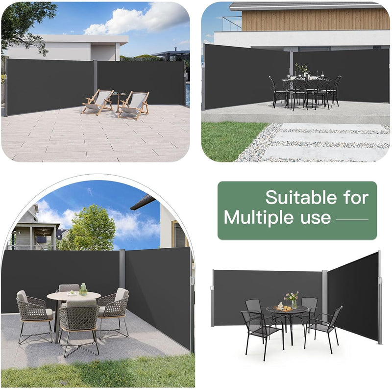 YODOLLA 236" x 63" Black Polyester Double Retractable Outdoor Privacy Screen