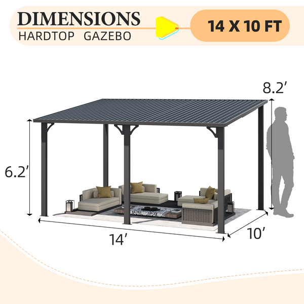 AECOJOY 10' x 14' Hardtop Gazebo, Heavy Duty Outdoor Gazebo with Galvanized Steel Sloping Roof, All Weatherproof Metal Gazebo Featuring Vertical Stripes for Patio, Backyard, and Lawns