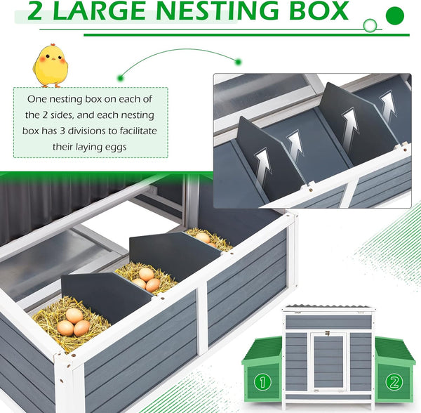 YODOLLA Chicken Coop 56" Large Wooden Chicken Hutch with 6 Nesting Boxes Outdoor Hen House Chicken Cage w/Ramps, Removable Tray for Easy Cleaning