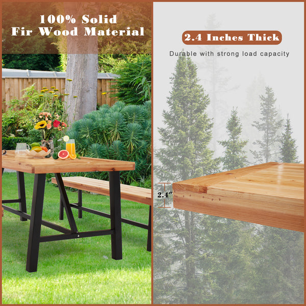 AVAWING 3-Piece Outdoor Wooden Picnic Table Bench Set with Wood Dining Table and 2 Picnic Benches, Premium Fir Wood Patio Furniture Set for Porch Balcony Deck, Natural