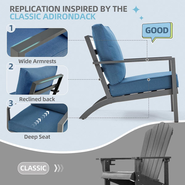 AECOJOY Aluminum Patio Furniture Set with Waterproof Cover Modern Metal Outdoor Patio Furniture Clearance Adirondack Patio Conversation Sets for Lawn, Backyard, and Deck Navy Blue