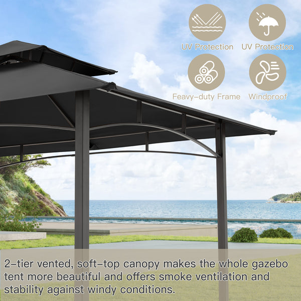 AECOJOY 8' x 5' Outdoor Grill Gazebo with Vented Top, Double Tier BBQ Canopy Gazebo-Black