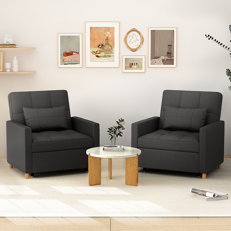 YODOLLA Sleeper Sofa Chair, 3 in 1 Sleeper Chairs for Adults, Pull Out Chair Bed Sleeper with Extra Pillow and Multi-Functional Fold Out Chair Bed for Small Space (Black leather)
