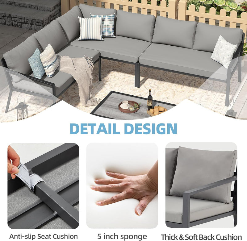 AECOJOY 7 Pieces Aluminum Patio Furniture Set with Waterproof Cover on sale Patio Conversation set For Outdoor with Grey Cushions