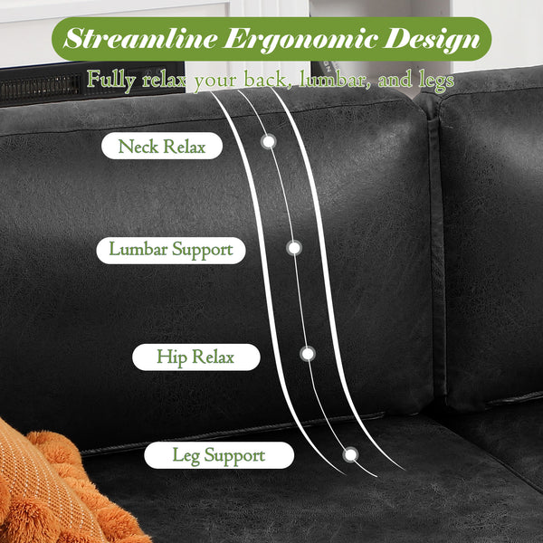 AECOJOY 79" Faux Leather Sofa 3 Seater Couch Loveseat Living Room Furniture in Black