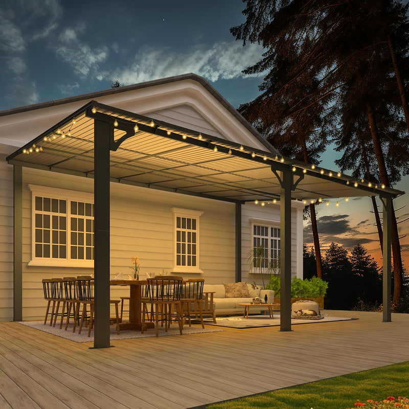 YODOLLA 12' x 16' Hardtop Gazebo Outdoor Aluminum Pergola For Garden, Patio, Backyard-Dark Grey