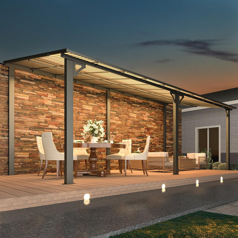 YODOLLA 8' x 20' Hardtop Gazebo Outdoor Aluminum Pergola For Garden, Patio, Backyard-Dark Grey