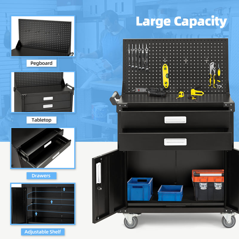 AECOJOY Metal Steel Mobile Tool Cart with Storage Drawer Tool Chest On Wheels Tool Box Garage Organizer for Workshop Warehouse Garage, White Handle