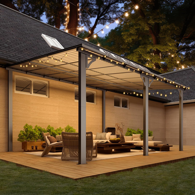 YODOLLA 12' x 14' Hardtop Gazebo Outdoor Aluminum Pergola For Garden, Patio, Backyard-Dark Grey