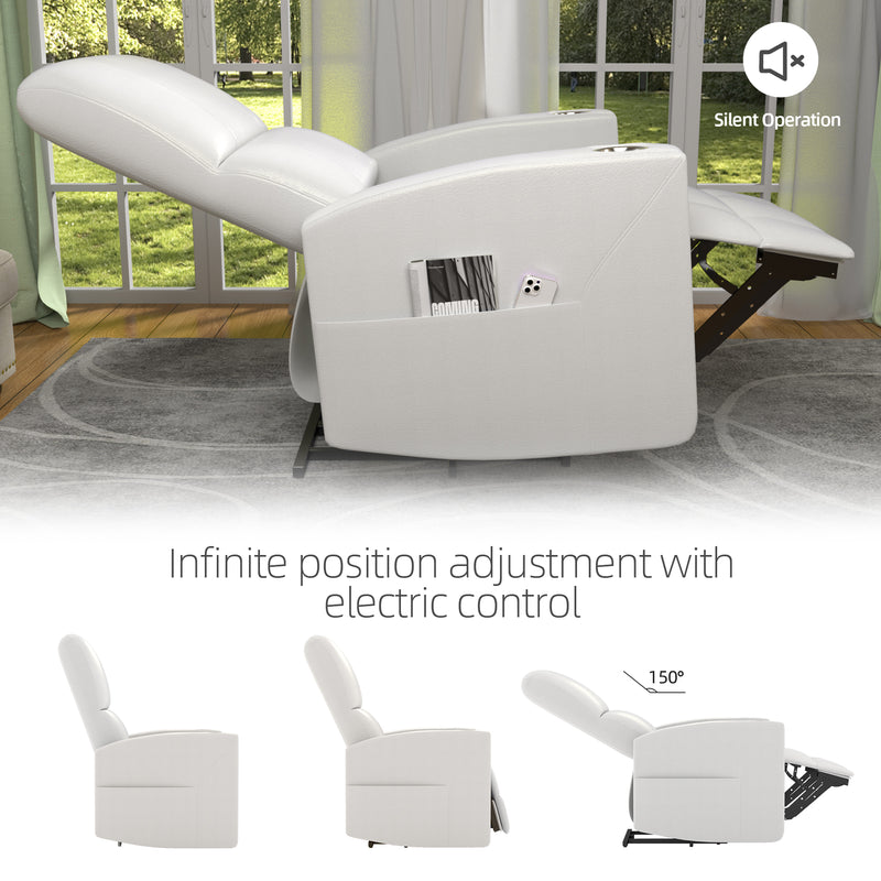YODOLLA Power Recliner Chair Faux Leather Sofa Chair for Adult with Side Pocket and Cup Holders Nursery, Living Room, Bedroom, White