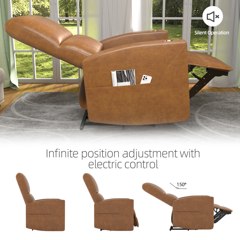 YODOLLA Power Recliner Chair Faux Leather Sofa Chair for Adult with Side Pocket and Cup Holders Nursery, Living Room, Bedroom, Brown