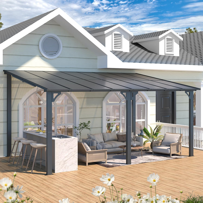 YODOLLA 10' x 16' Hardtop Gazebo Outdoor Aluminum Pergola For Garden, Patio, Backyard-Dark Grey