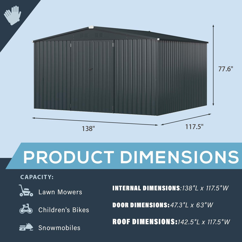 YODOLLA 10 x 12 ft. Outdoor Metal Storage Shed with Sliding Roof & Lockable Door,Dark Grey