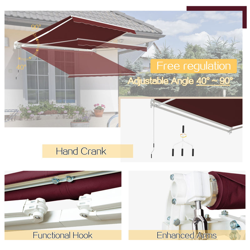 AECOJOY 13' x 10' Manual Retractable Patio Awning,Outdoor Awning Retractable Sunshade Shelter in Wine Red