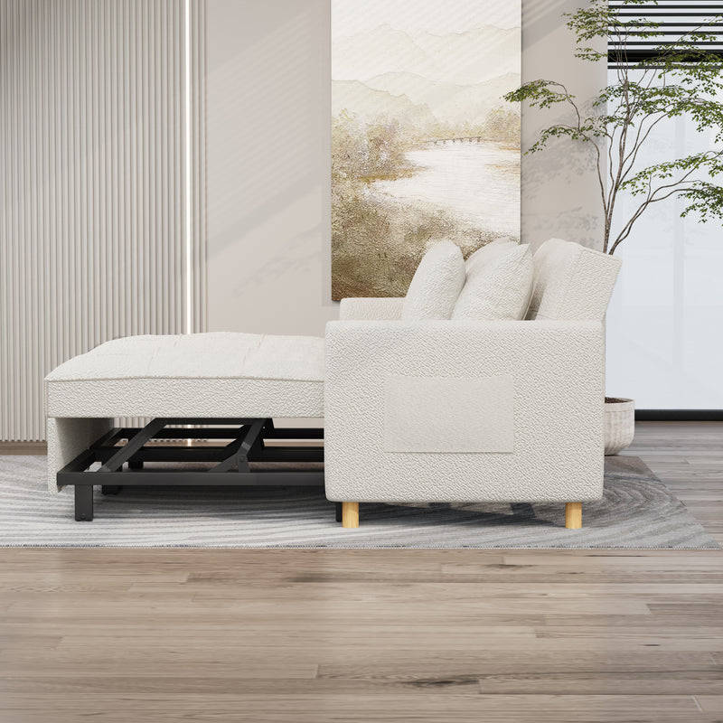 AECOJOY 71" Sleeper Sofa Bed & 3-in-1 Futon Pull Out Couch for Living Room & Bedroom, Convertible Loveseat in Teddy Velvet White