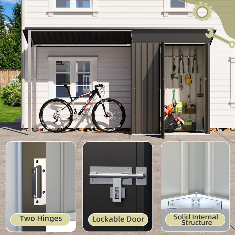 AECOJOY Outdoor Open-Sided Storage Shed, 3x5 Sheds & Outdoor Storage with 15 Sq. Ft Covered, 5x3 Small 2-in-1 Tool Shed with Attached Hardtop Metal Pergola Gazebo