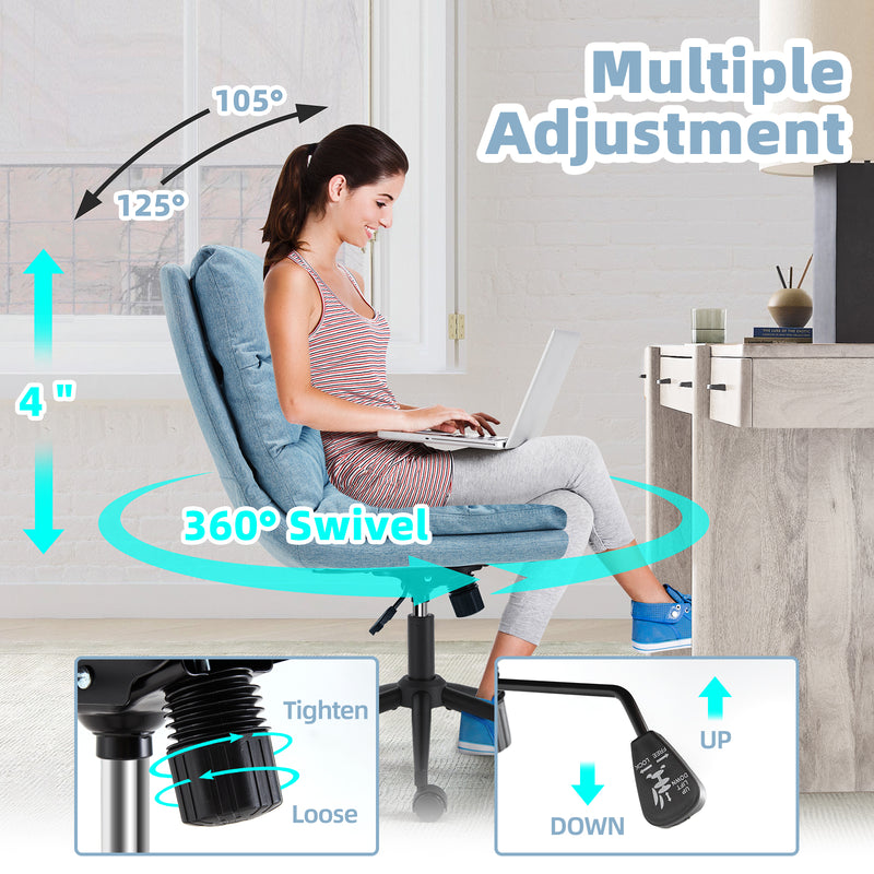 YODOLLA Office Chair on Clearance, Adjustable Height Vanity Chair Armless Desk Chair and Linen Fabric Swivel Chair for Office, Home, Blue