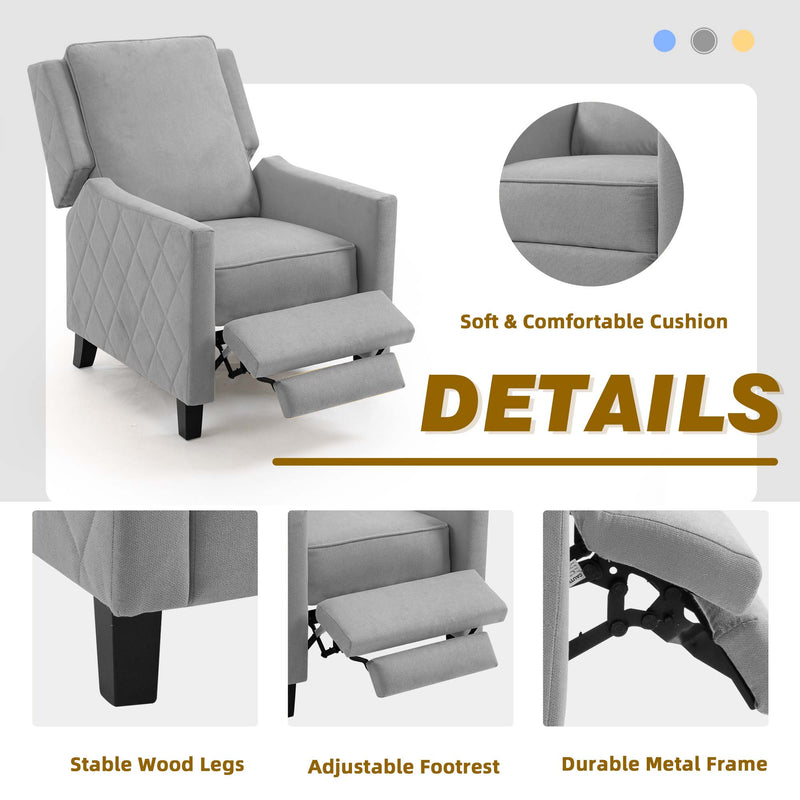 AVAWING Push Back Recliner Chair, Linen Wing Back Chairs with Arms, Mid-Century Vintage Accent Chair for Living Room, Grey