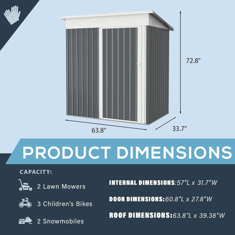 YODOLLA 5 x 3 ft. Outdoor Metal Steel Storage Shed with Sliding Roof & Lockable Door for Backyard, Garden,Dark Grey