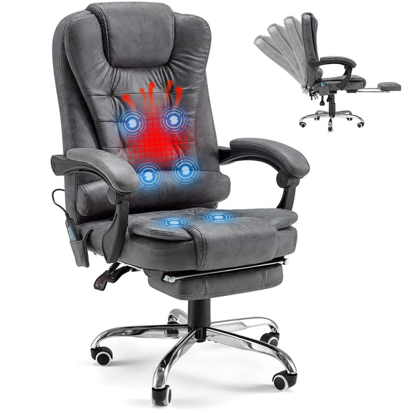 Ergonomic Reclining Office Chair, Heat & Massage High Back Desk Chair,Ggrey