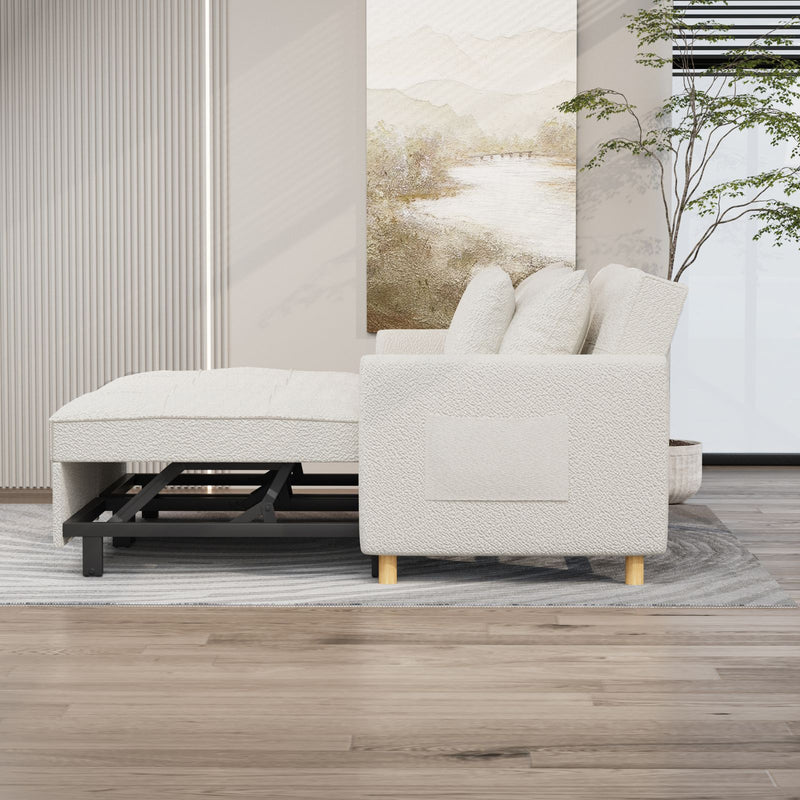 YODOLLA 71" Sleeper Sofa Bed & 3-in-1 Futon Pull Out Couch for Living Room & Bedroom, Convertible Loveseat in Teddy Velvet White