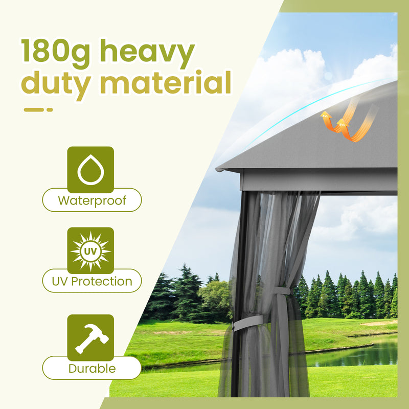 10 x 13ft Gazebo Canopy Heavy-Duty Waterproof Gazebo with Double Curved Roofs, Mosquito Netting and Privacy Screens, Grey