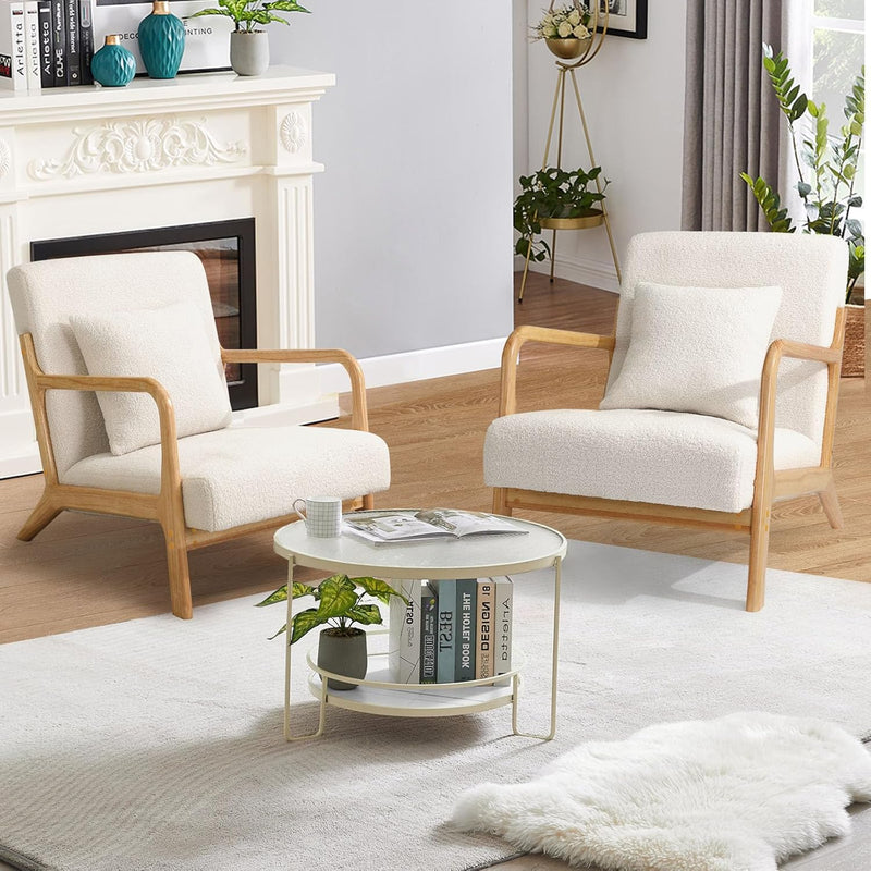 YODOLLA Sherpa Fleece Accent Chair Mid-Century Modern Upholstered Arm Chair Set of 2 for Living Room in Beige