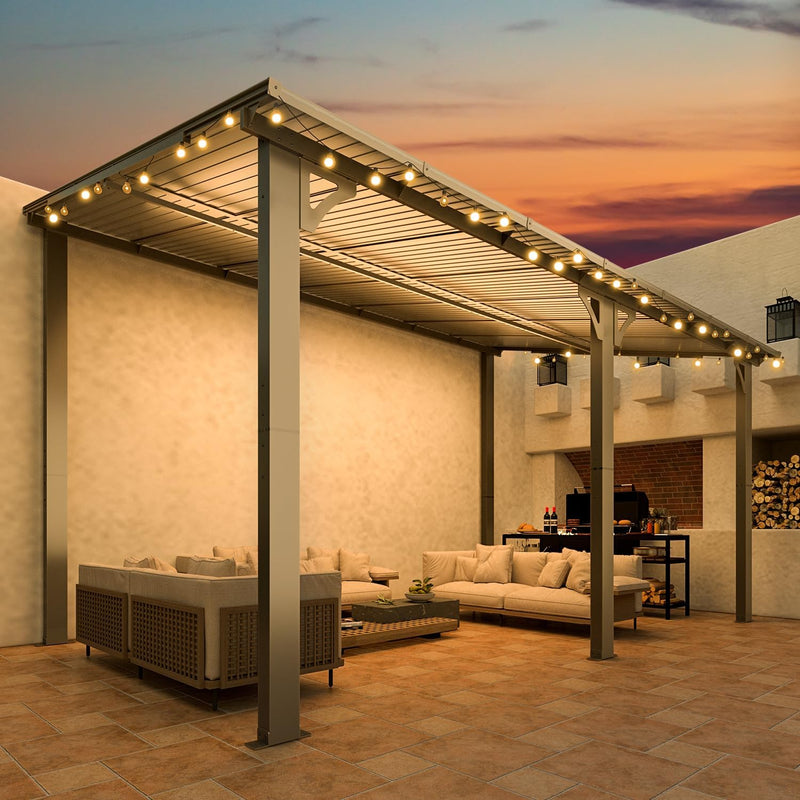YODOLLA 8' x 14' Hardtop Gazebo Outdoor Aluminum Pergola For Garden, Patio, Backyard-Dark Grey